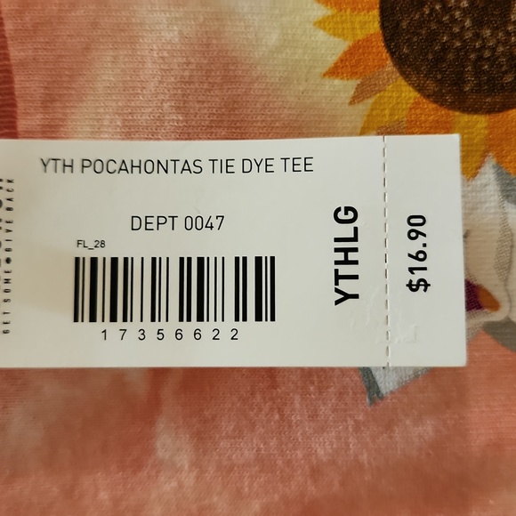 Pocahontas Follow My Path Floral Youth Tie-Dye T-Shirt Disney NWT - Picture 5 of 5